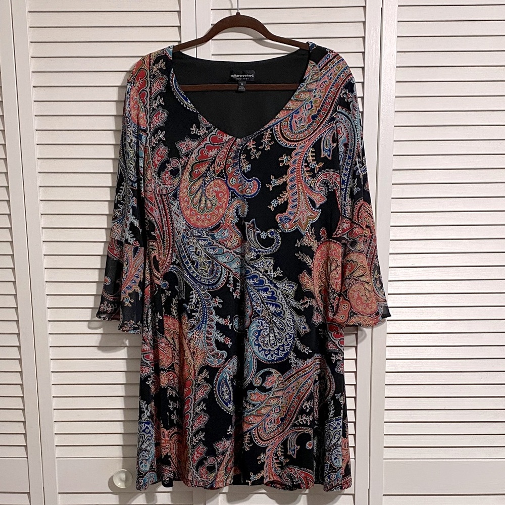 Connected Apparel Black Paisley Dress